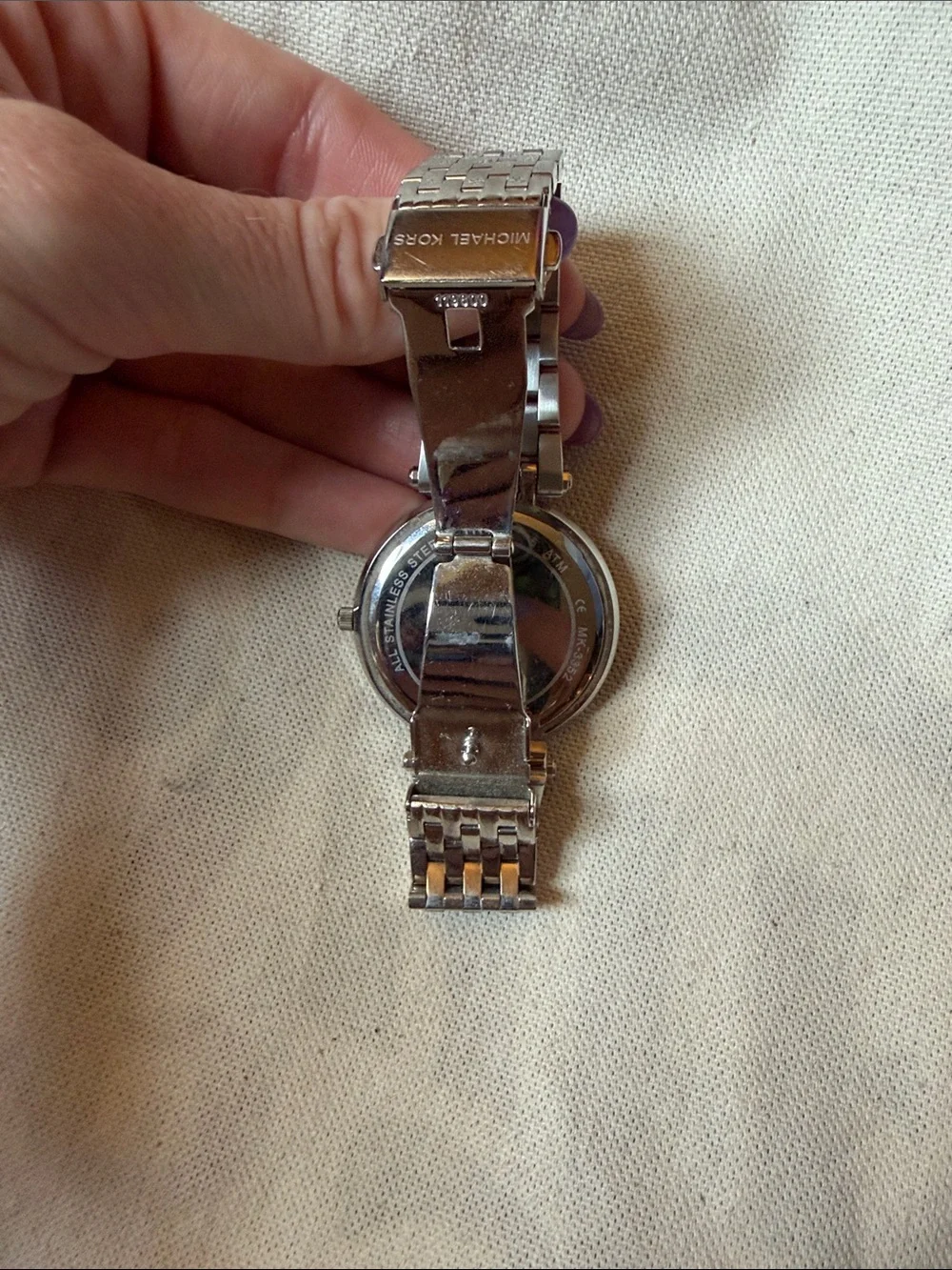 Michael Kors Silver Watch with Pink Dial and Crystal Bezel